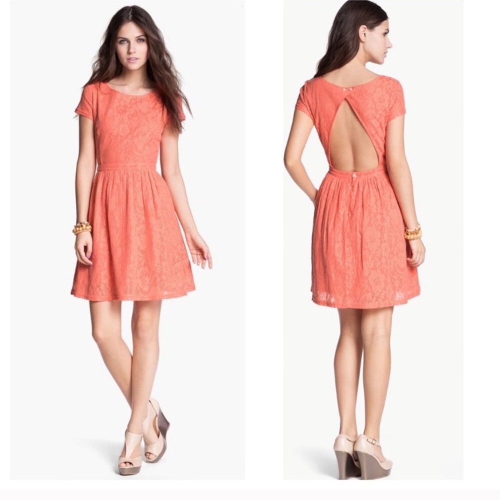 Coral Lace Fit & Flare Dress